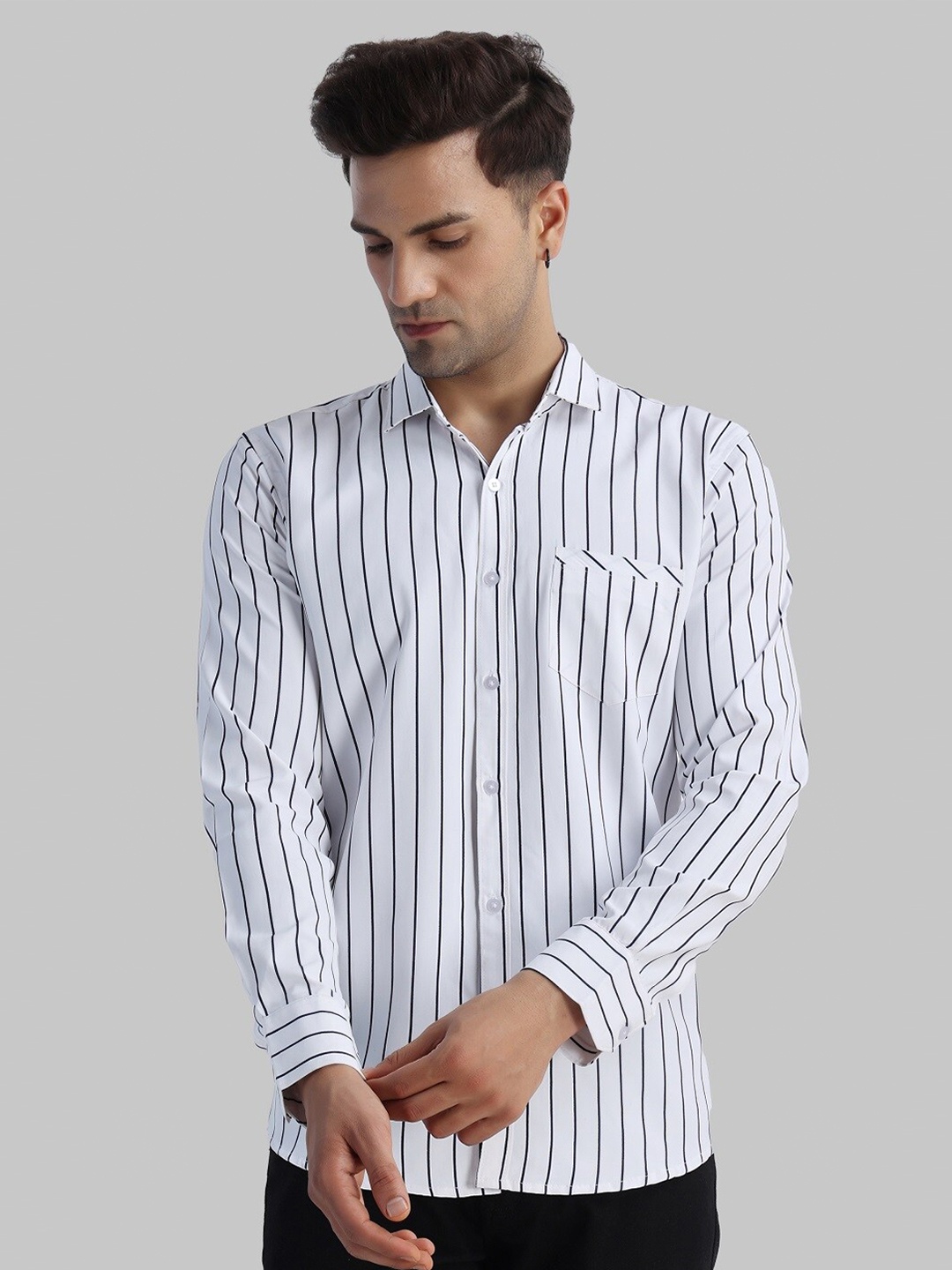 

Voroxy Striped Cotton Casual Shirt, White