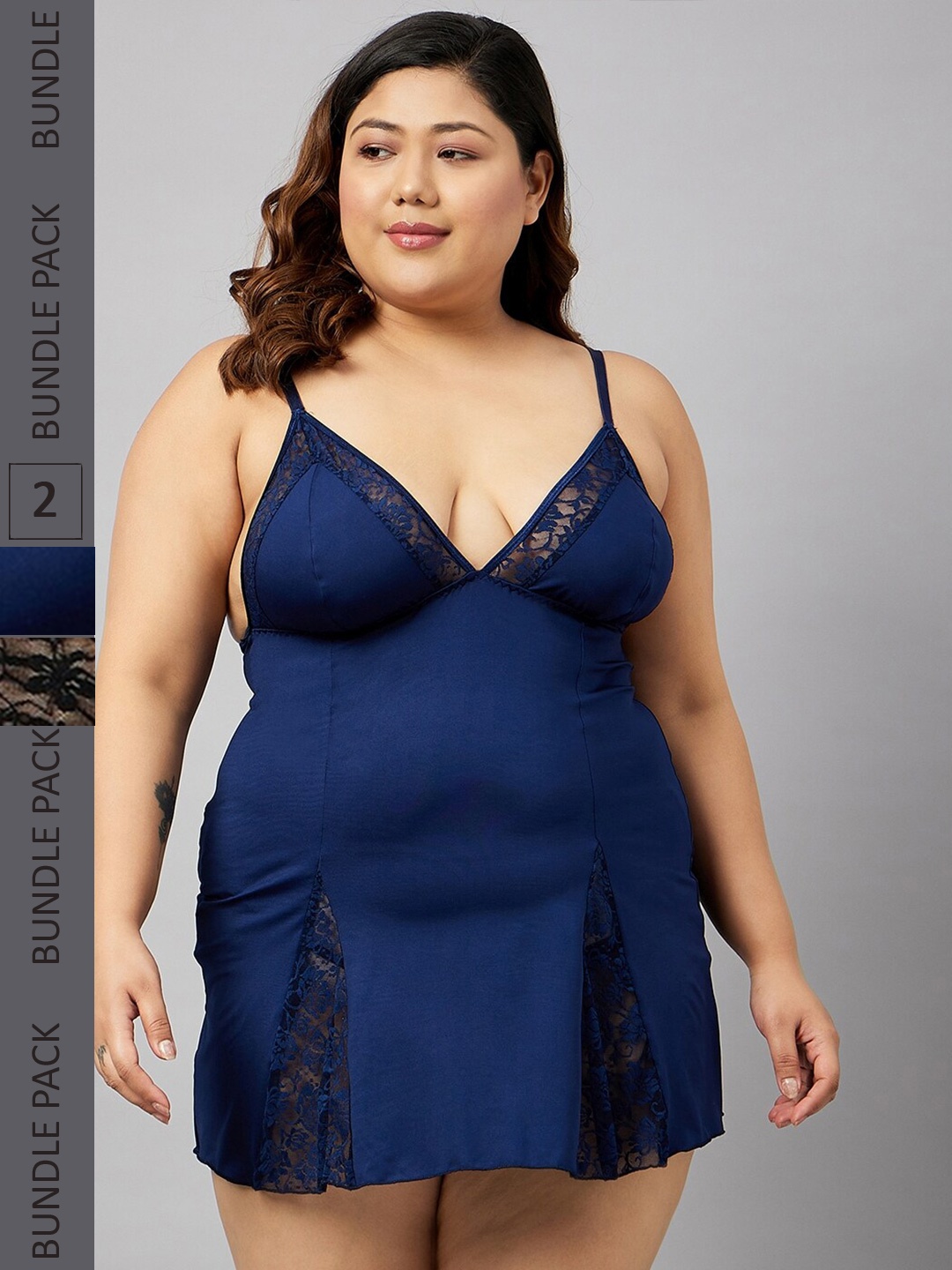

Curves By ZeroKaata Pack Of 2 Self Design Baby Doll, Navy blue