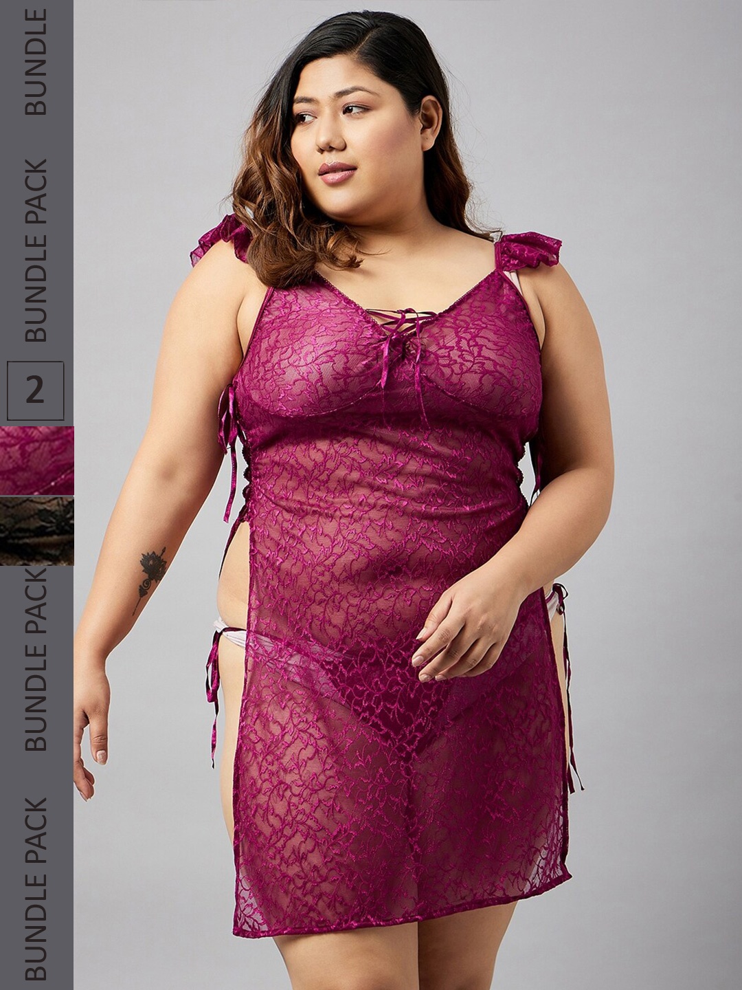 

Curves By ZeroKaata Pack Of 2 Net Self Design Baby Doll, Magenta