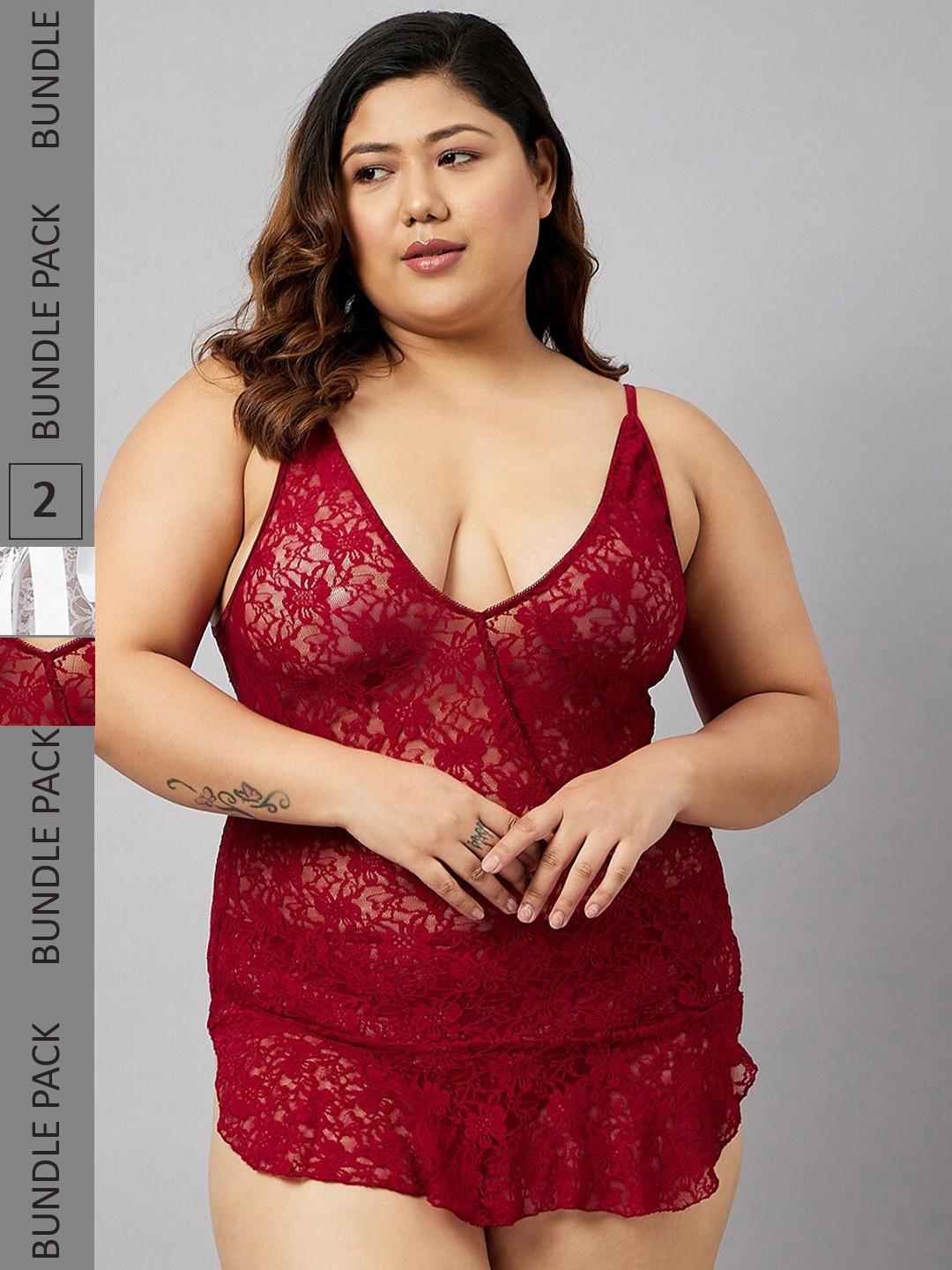 

Curves By ZeroKaata Pack Of 2 Net Self Design Baby Doll, Maroon