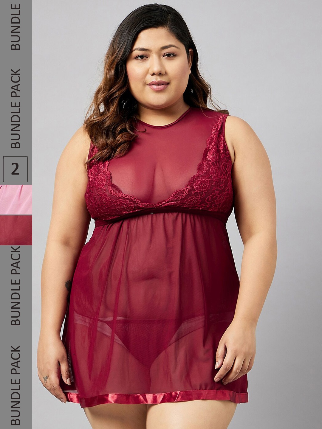 

Curves By ZeroKaata Pack Of 2 Net Baby Doll, Maroon