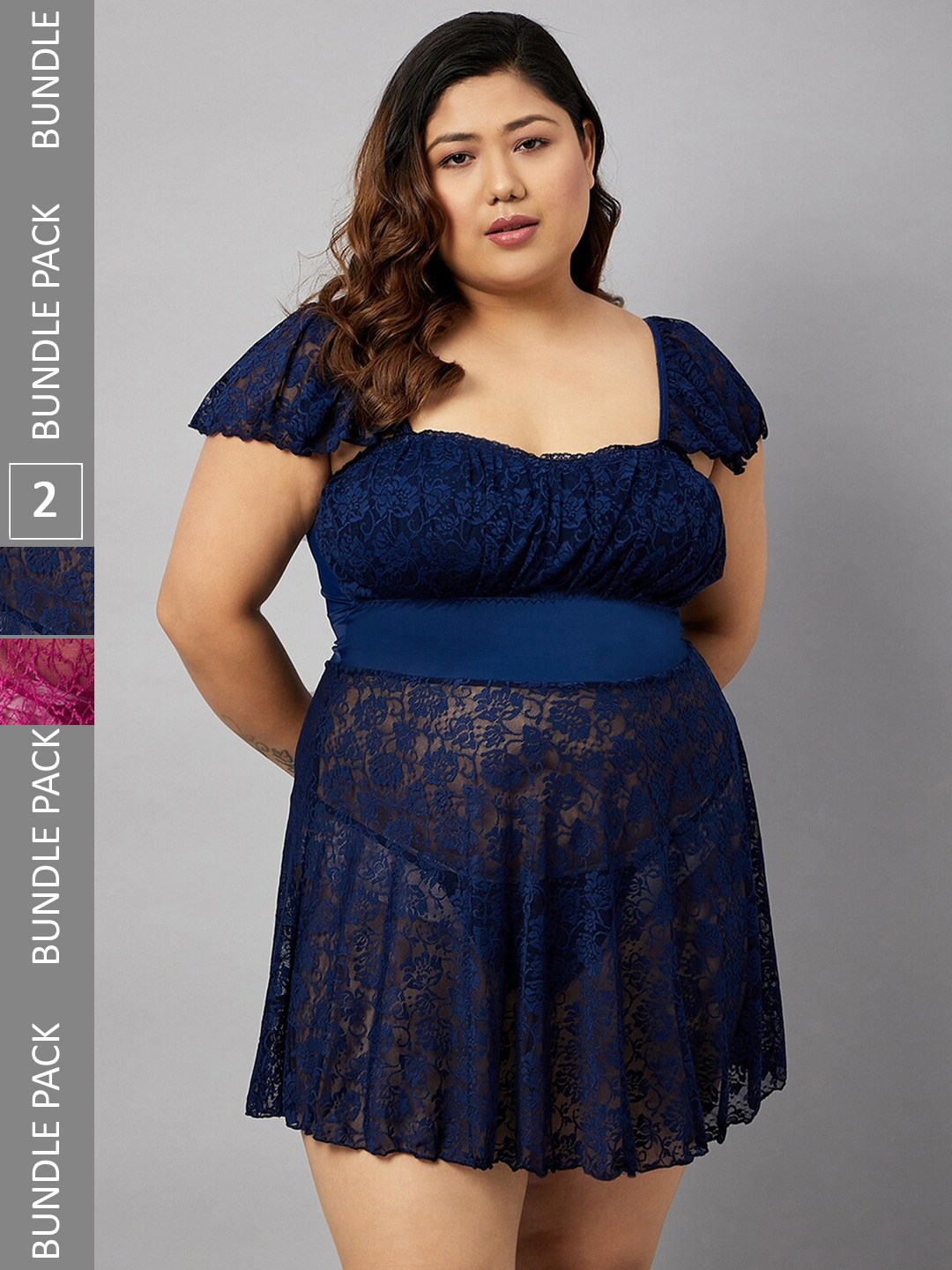 

Curves By ZeroKaata Pack Of 2 Self Design Baby Doll, Navy blue