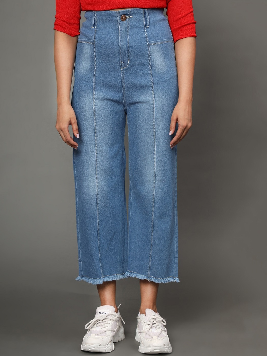 

BAESD Women Clean Look High-Rise Light Fade Cotton Wide Leg Fit Jeans, Blue