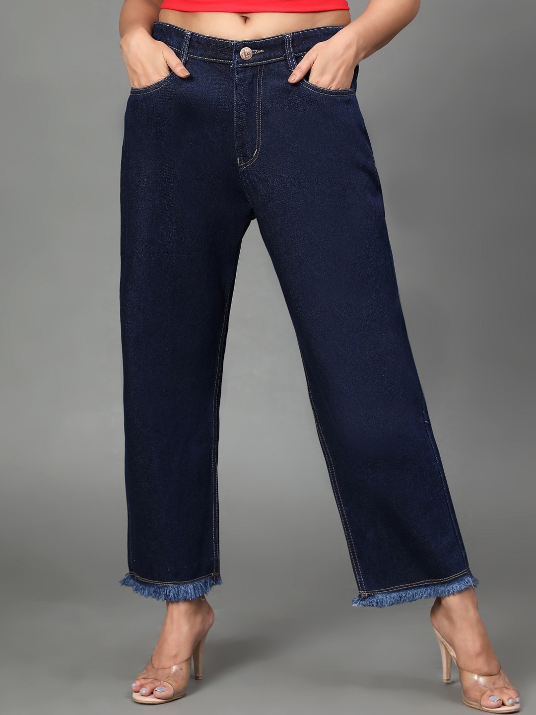 

BAESD Women Jean Straight Fit High-Rise Cotton Jeans, Navy blue