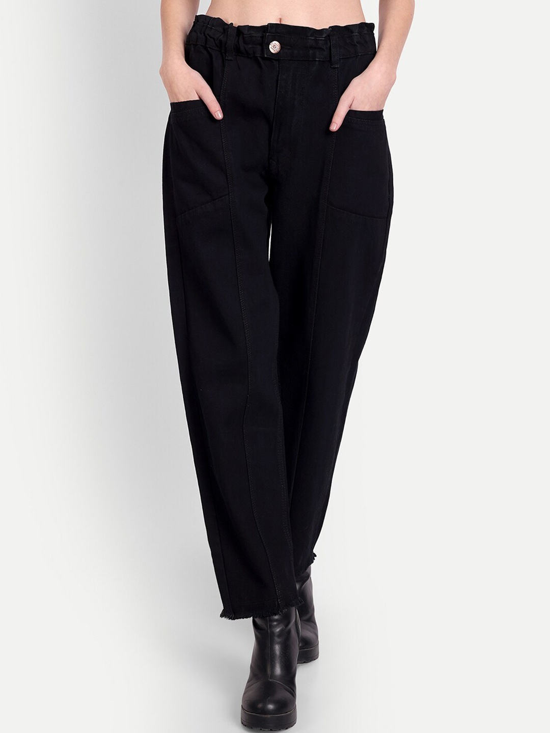 

BAESD Women High-Rise Clean Look Cotton Boyfriend Fit Jeans, Black