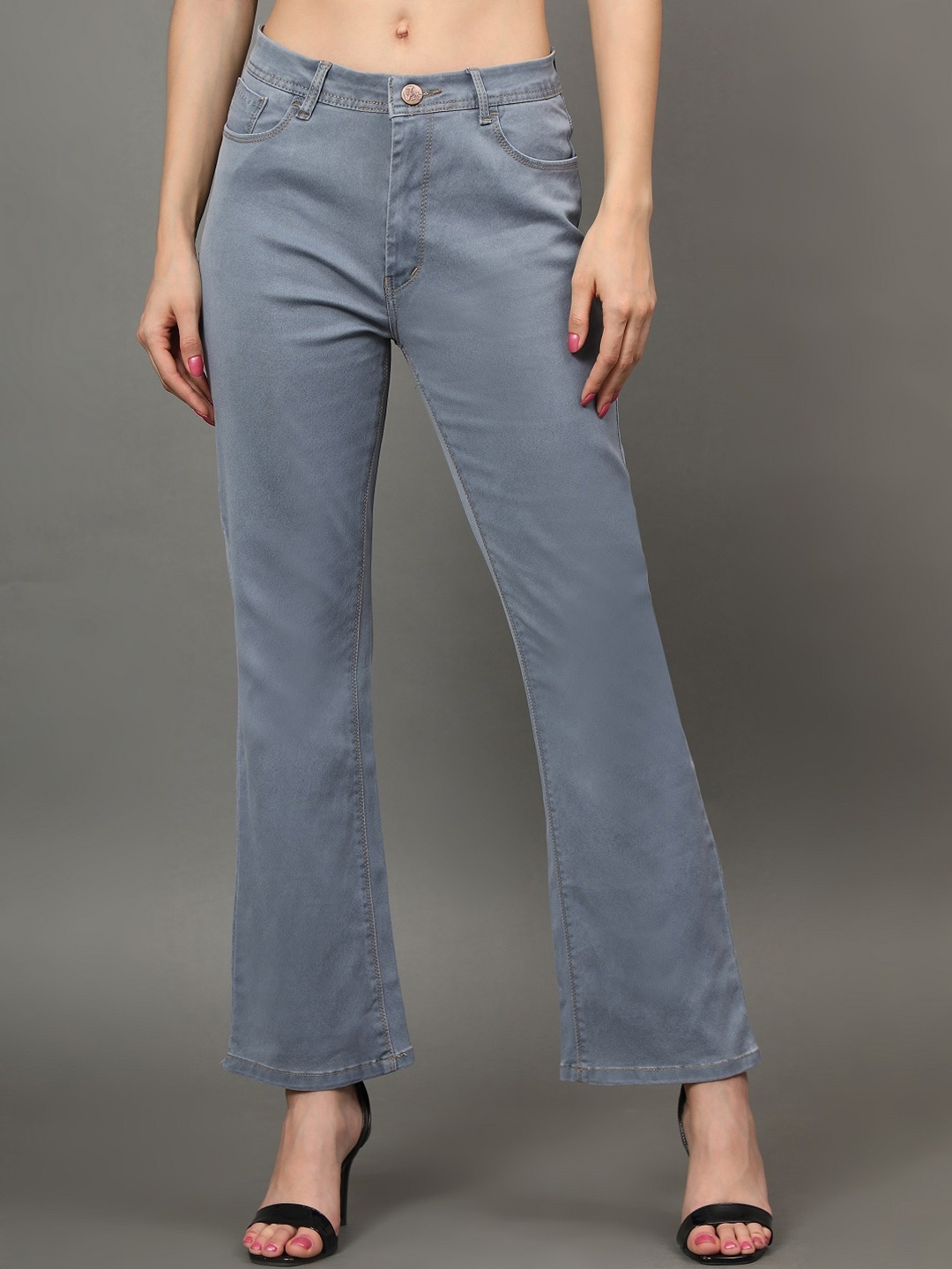 

BAESD Women High-Rise Stretchable Cotton Bootcut Jeans, Grey