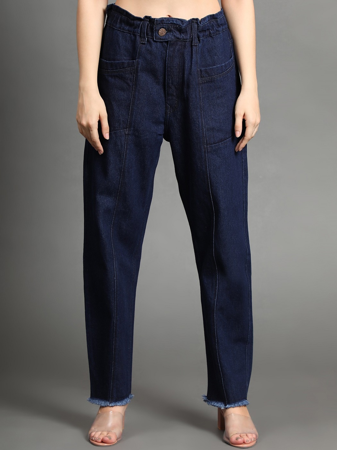 

BAESD Women High-Rise Clean Look Cotton Boyfriend Fit Jeans, Navy blue