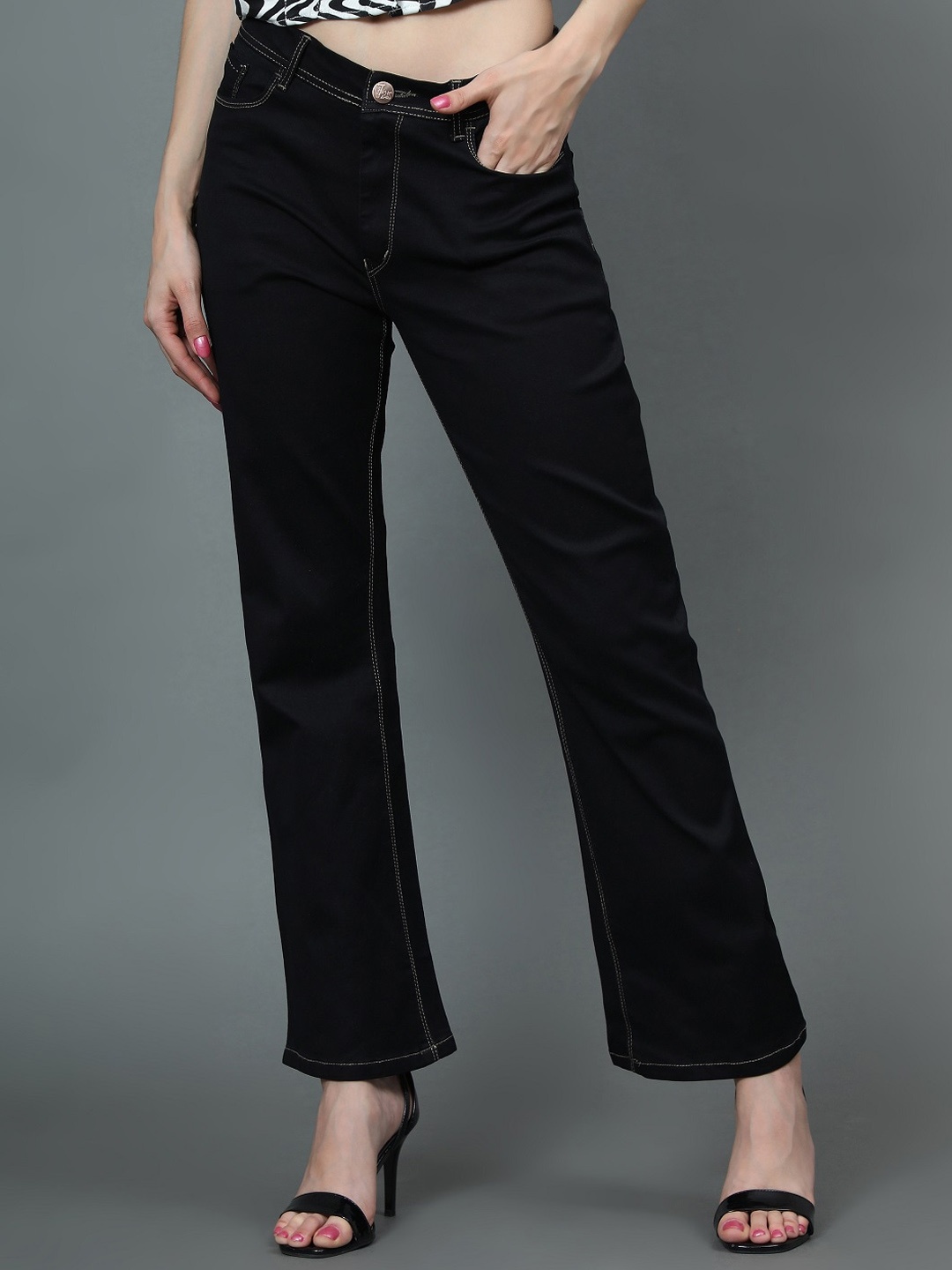 

BAESD Women Mid-Rise Stretchable Cotton Bootcut Jeans, Black