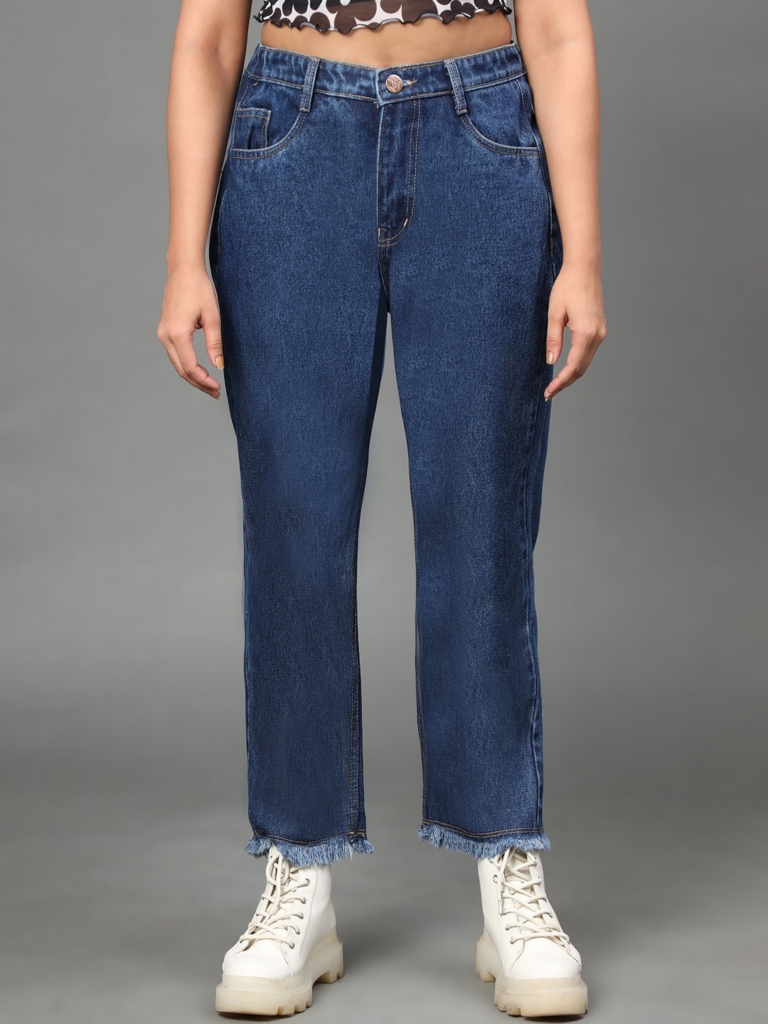 

BAESD Women Jean Straight Fit High-Rise Light Fade Cotton Jeans, Blue