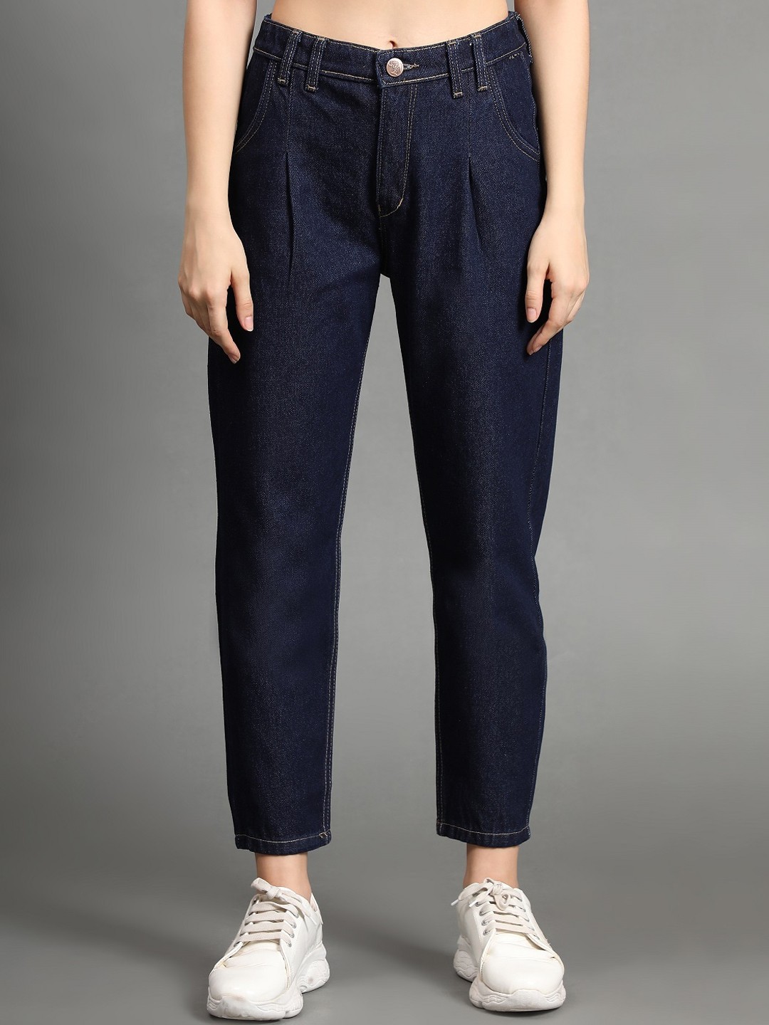 

BAESD Women Straight Fit Mid-Rise Cotton Jeans, Navy blue