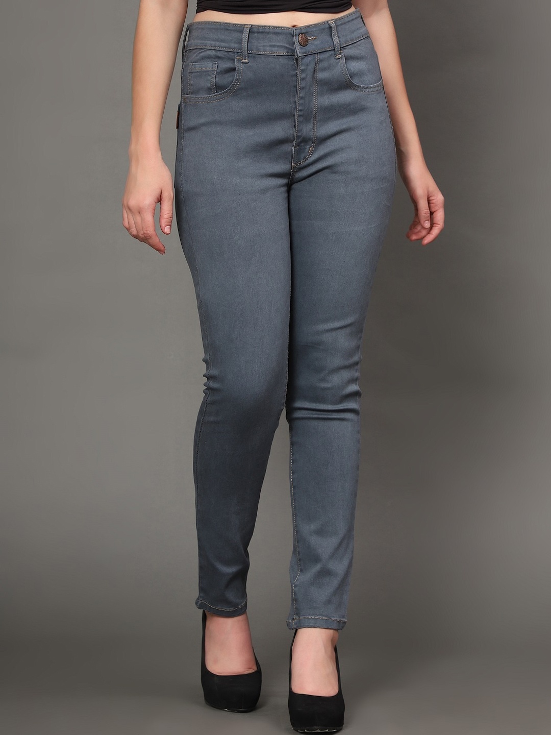 

BAESD Women High-Rise Clean Look Cotton Skinny Fit Stretchable Jeans, Grey