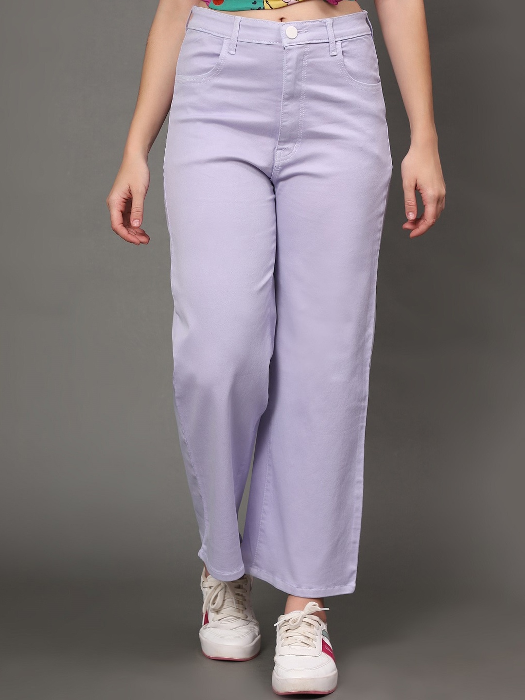 

BAESD Women High-Rise Clean Look Relaxed Fit Cotton Cropped Jeans, Purple