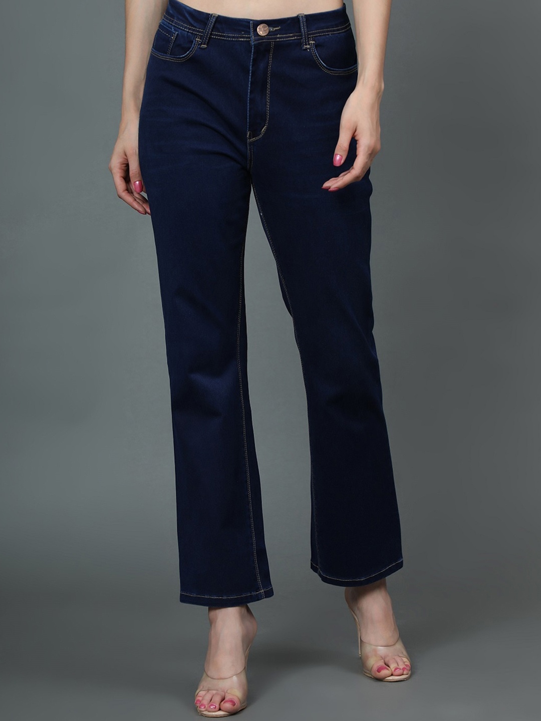 

BAESD Women High-Rise Clean Look Cotton Stretchable Bootcut Jeans, Blue