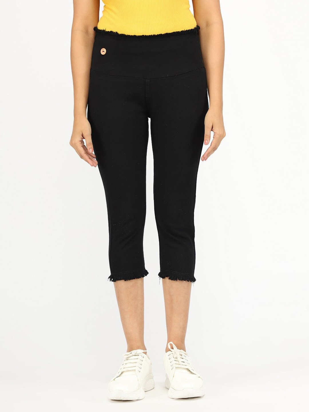 

BAESD Women Mid-Rise Cotton Capris, Black