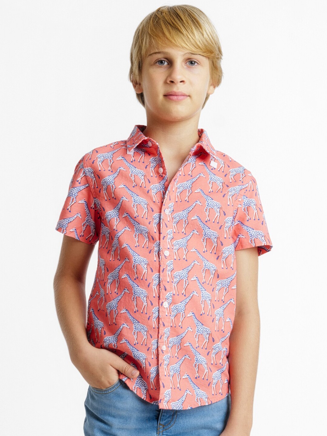

Jack & Jones Junior Boys Graphic Printed Cotton Casual Shirt, Pink