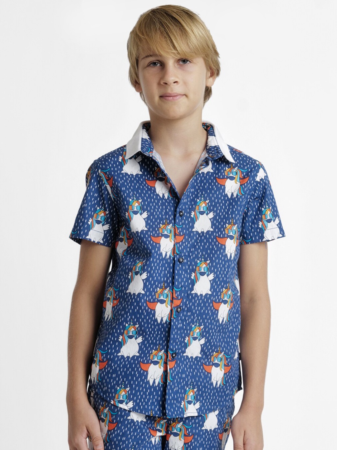 

Jack & Jones Junior Boys Graphic Printed Cotton Casual Shirt, Blue