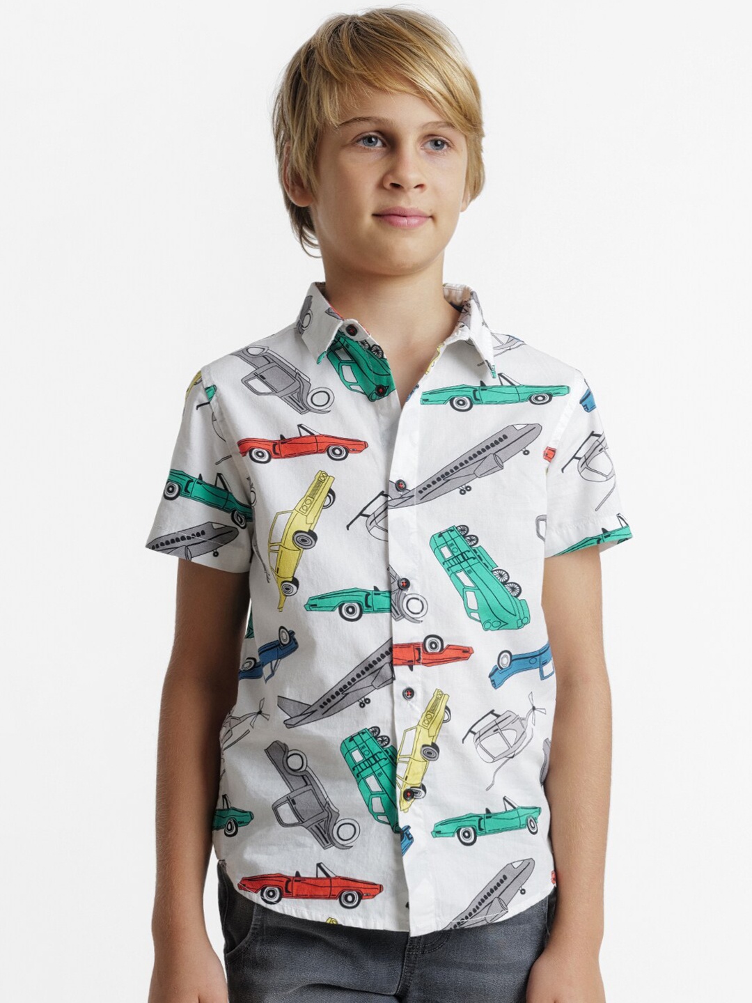 

Jack & Jones Junior Boys Graphic Printed Cotton Casual Shirt, White