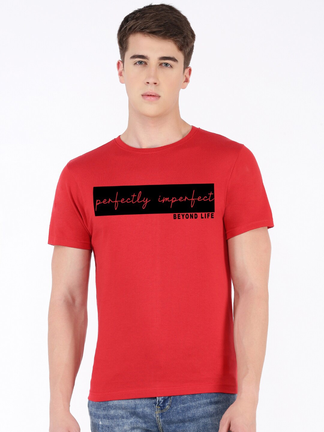 

MASH UNLIMITED Typography Printed Pure Cotton T-shirt, Red