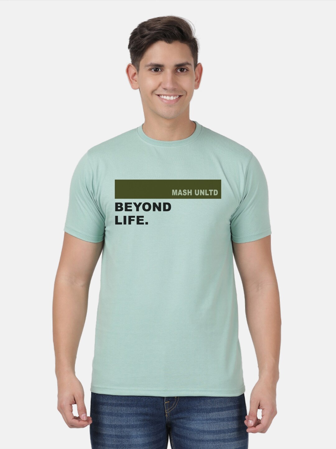 

MASH UNLIMITED Typography Printed Pure Cotton T-shirt, Sea green