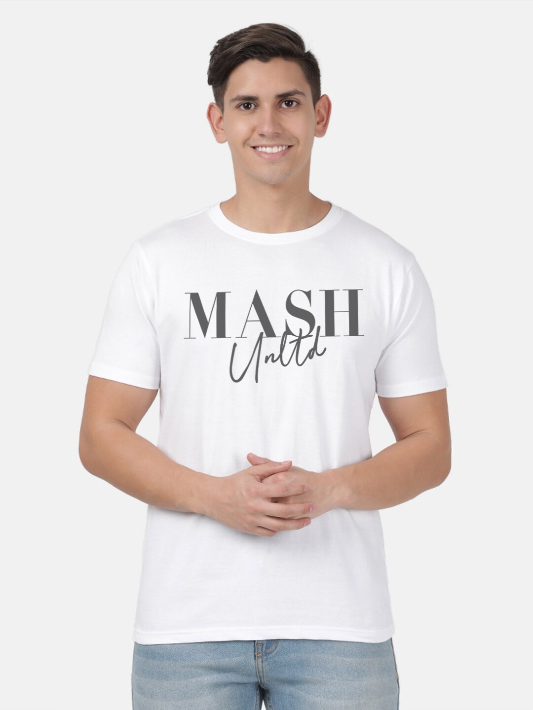 

MASH UNLIMITED Typography Printed Pure Cotton T-shirt, White