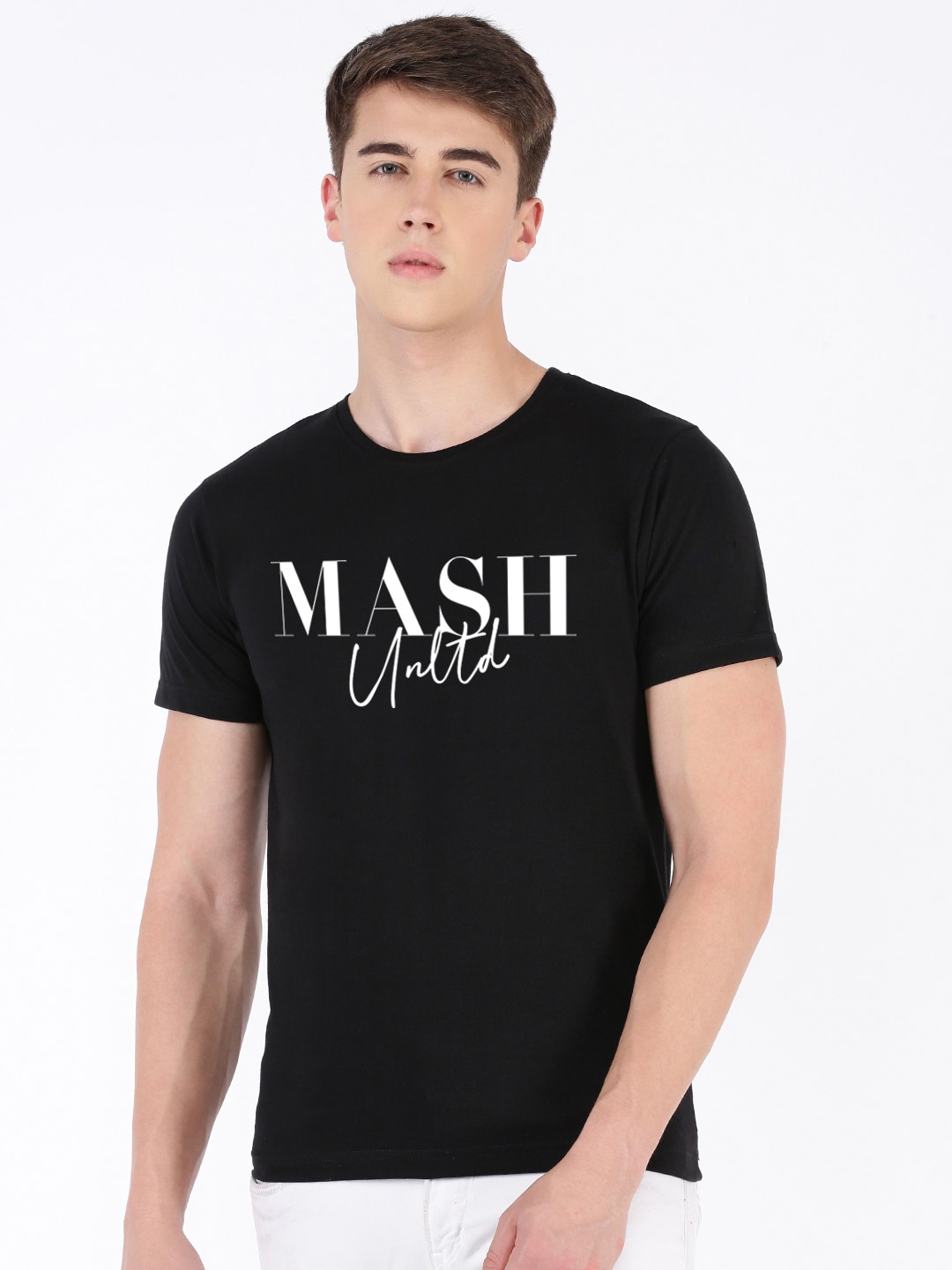 

MASH UNLIMITED Typography Printed Pure Cotton T-shirt, Black