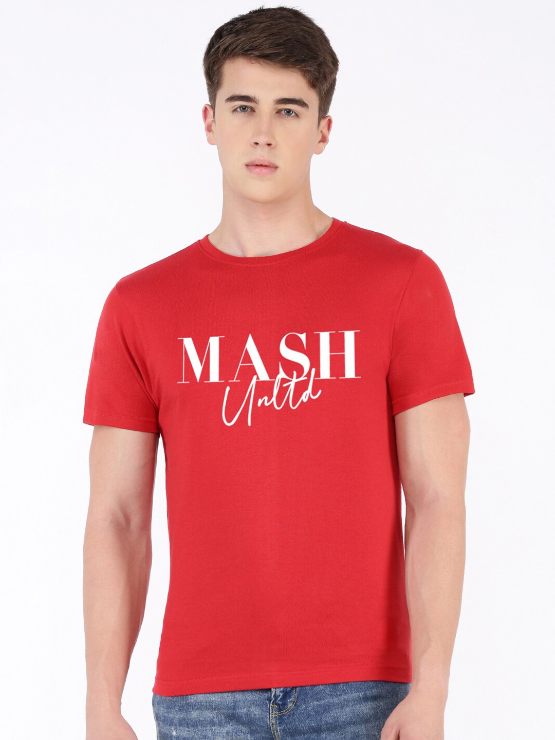 

MASH UNLIMITED Typography Printed Pure Cotton T-shirt, Red