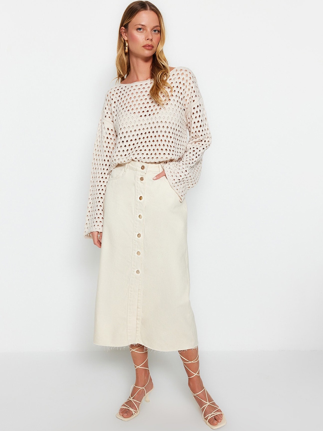 

Trendyol Midi-Length A-Line Skirt, Off white