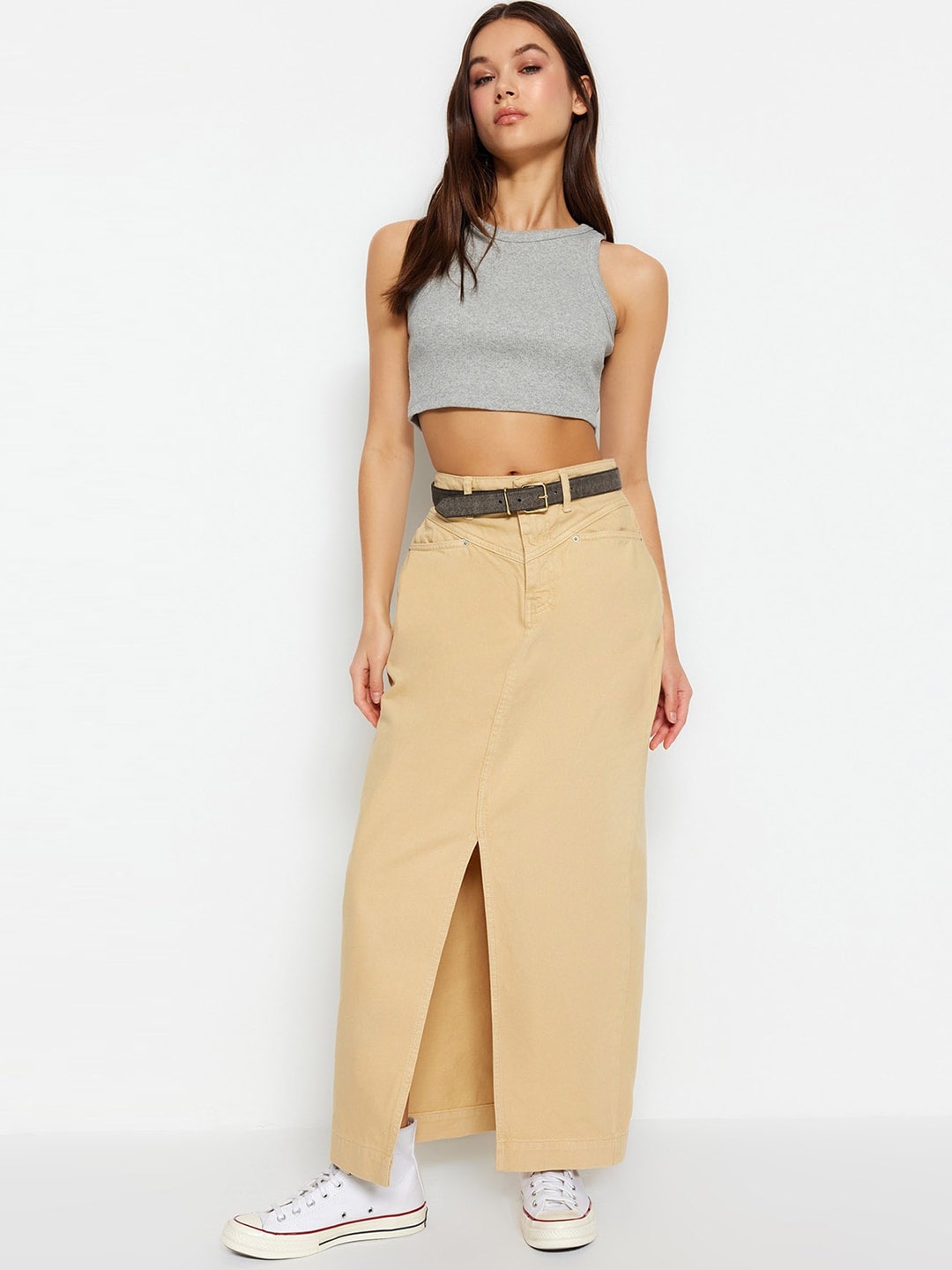 

Trendyol Pure Cotton Straight Maxi Skirt, Beige