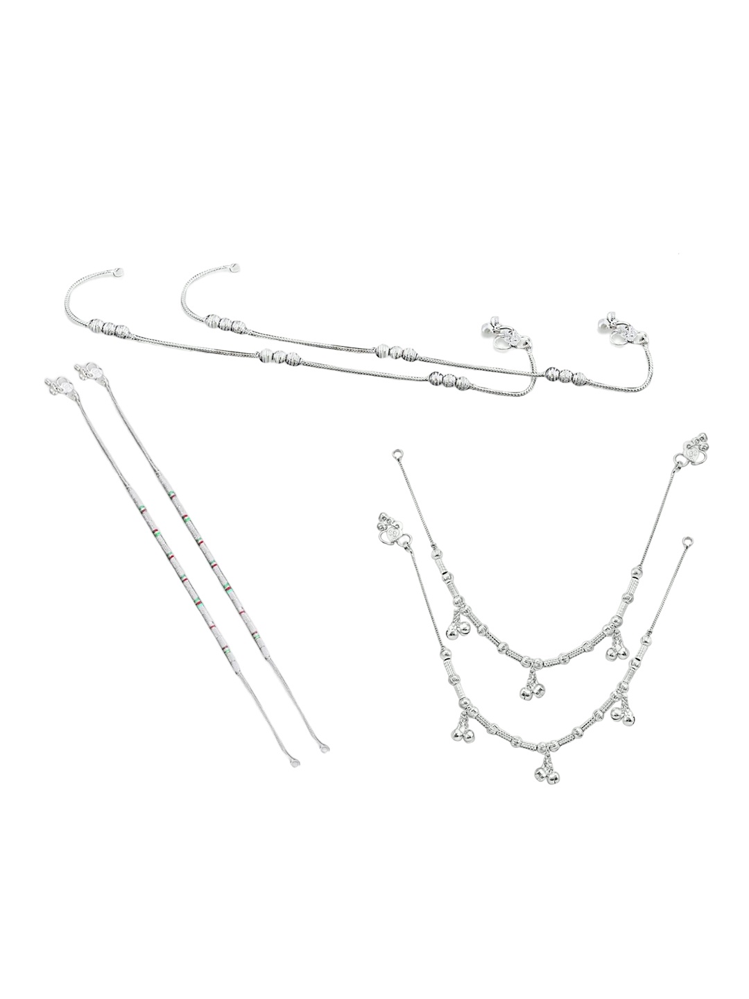

RUHI COLLECTION Set Of 3 Silver-Plated Beaded Anklets