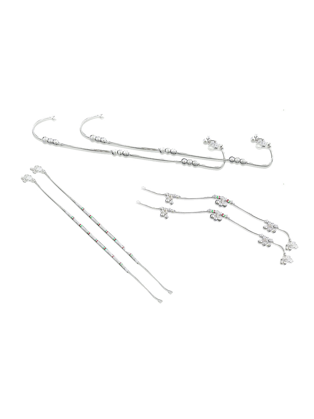 

RUHI COLLECTION Set Of 3 Silver-Plated Beaded Anklets