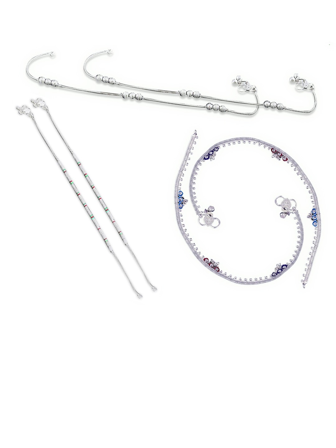 

RUHI COLLECTION Set Of 3 Silver-Plated Beaded Anklets