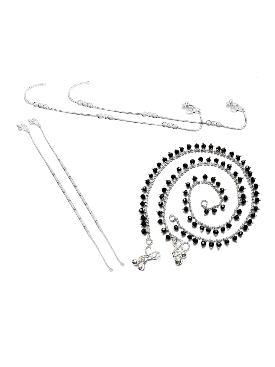 

RUHI COLLECTION Set Of 3 Silver-Plated Beaded Anklets