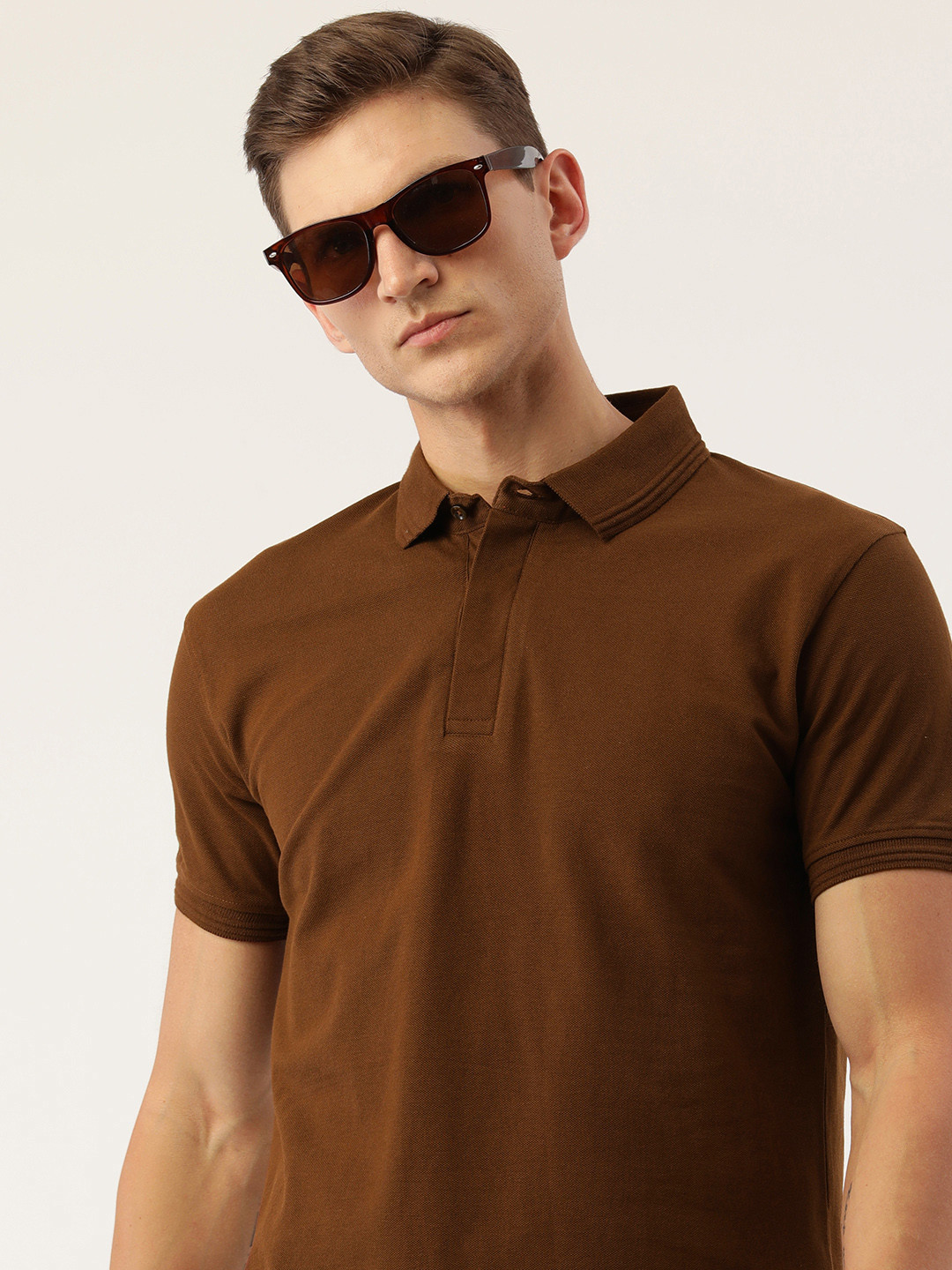

ARISE Men Polo Collar Pure Cotton T-shirt, Brown