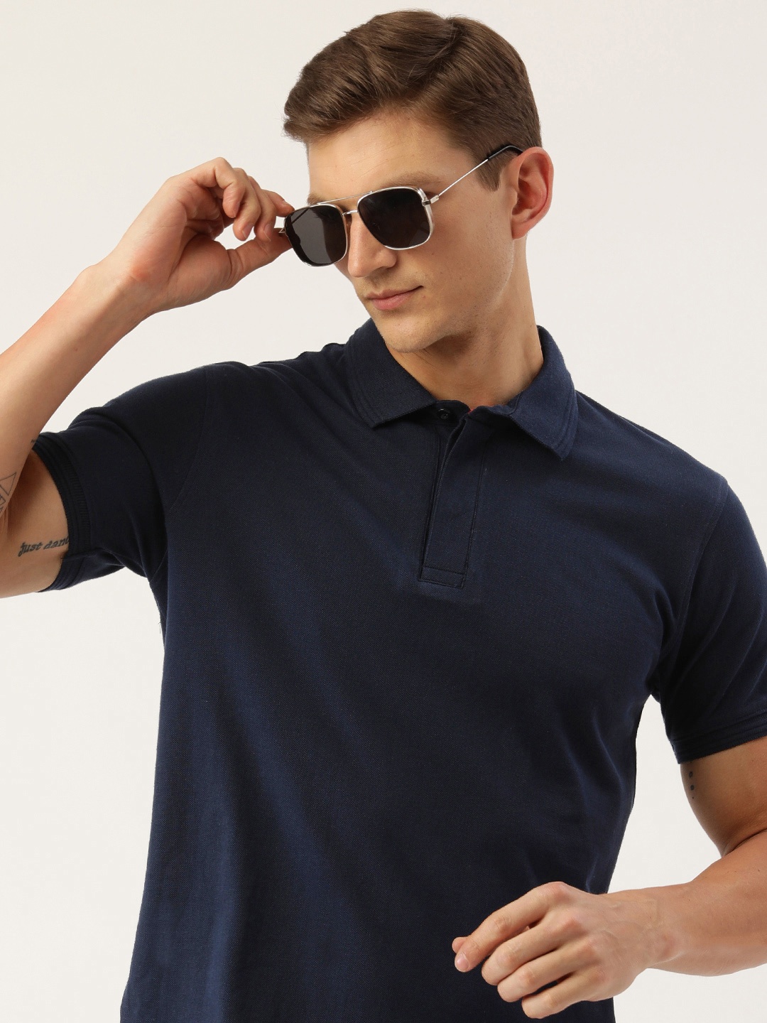 

ARISE Men Polo Collar Pure Cotton T-shirt, Navy blue