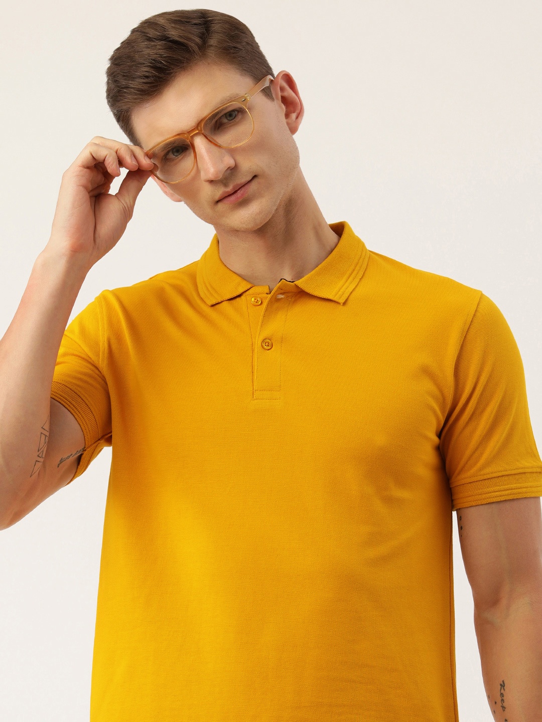 

ARISE Men Polo Collar Pure Cotton T-shirt, Mustard