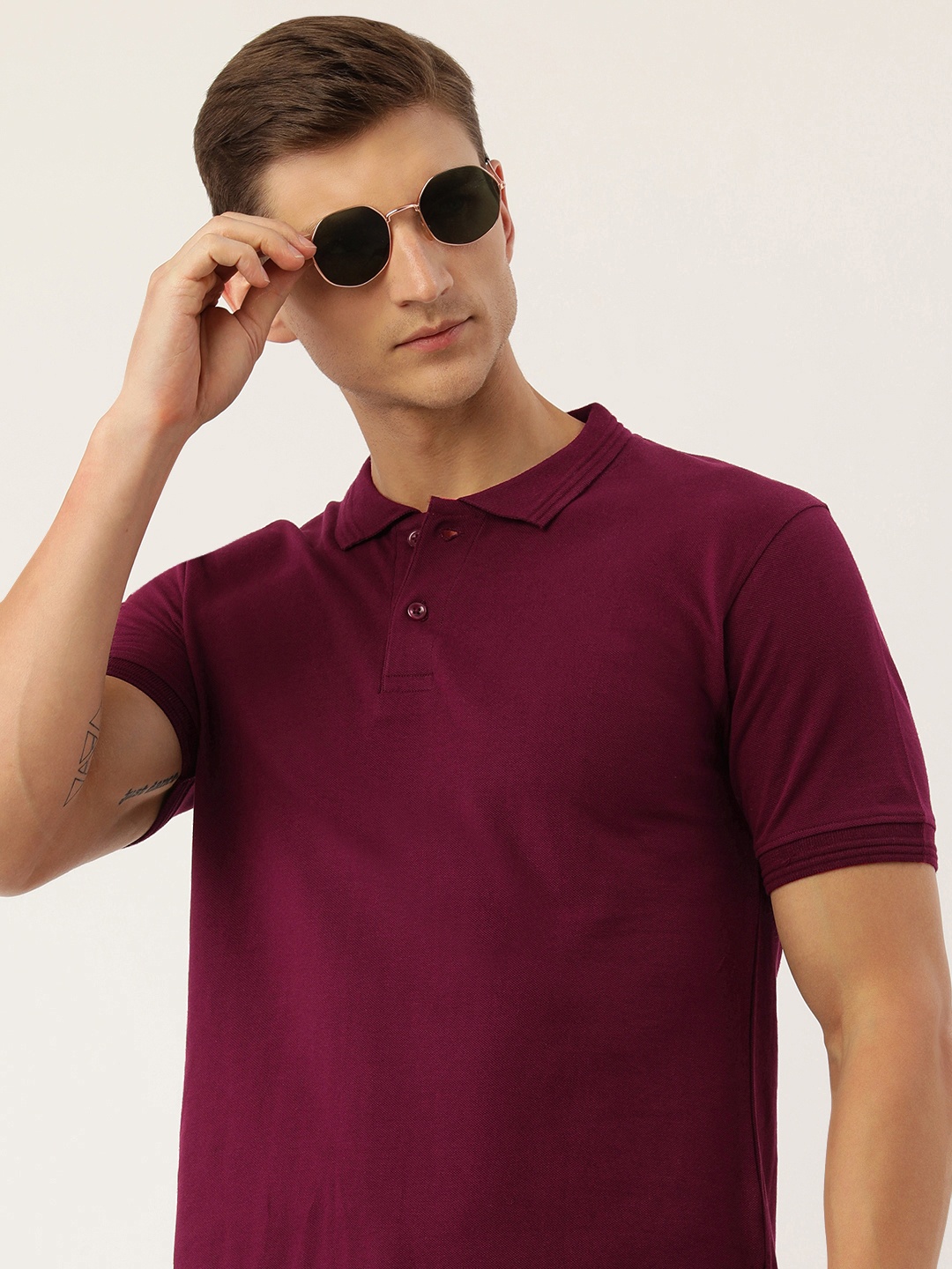 

ARISE Men Polo Collar Pure Cotton T-shirt, Burgundy
