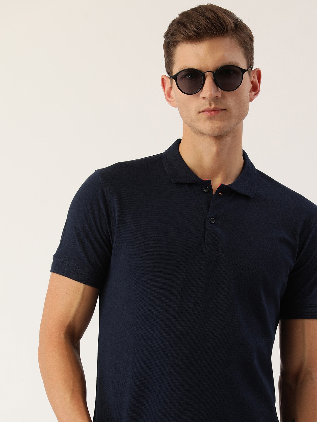 

ARISE Men Polo Collar Pure Cotton T-shirt, Navy blue