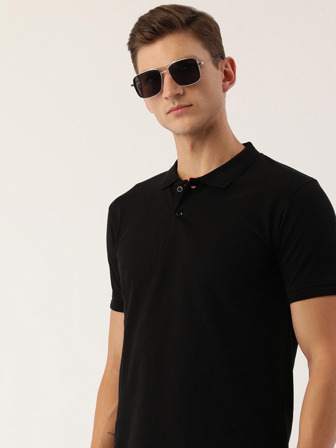 

ARISE Men Polo Collar Pure Cotton T-shirt, Black