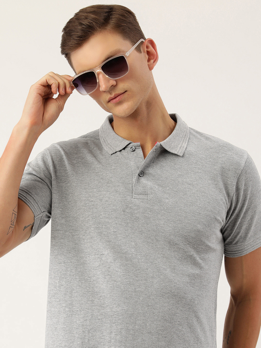 

ARISE Men Polo Collar Pure Cotton T-shirt, Grey