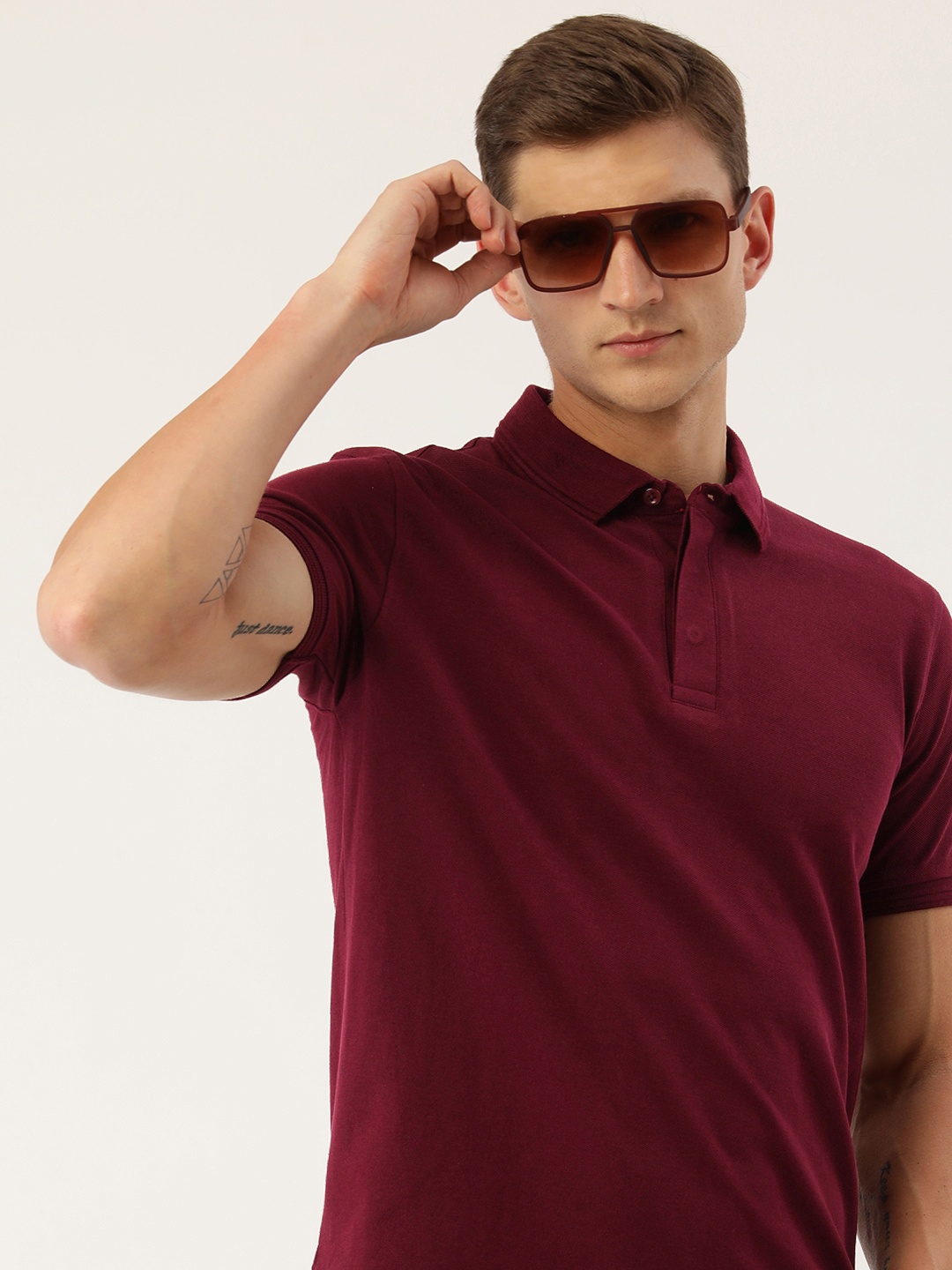 

ARISE Men Polo Collar Pure Cotton T-shirt, Burgundy
