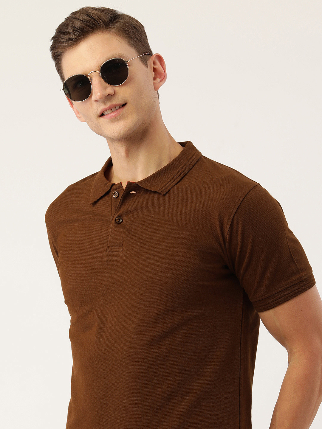 

ARISE Men Polo Collar Pure Cotton T-shirt, Brown