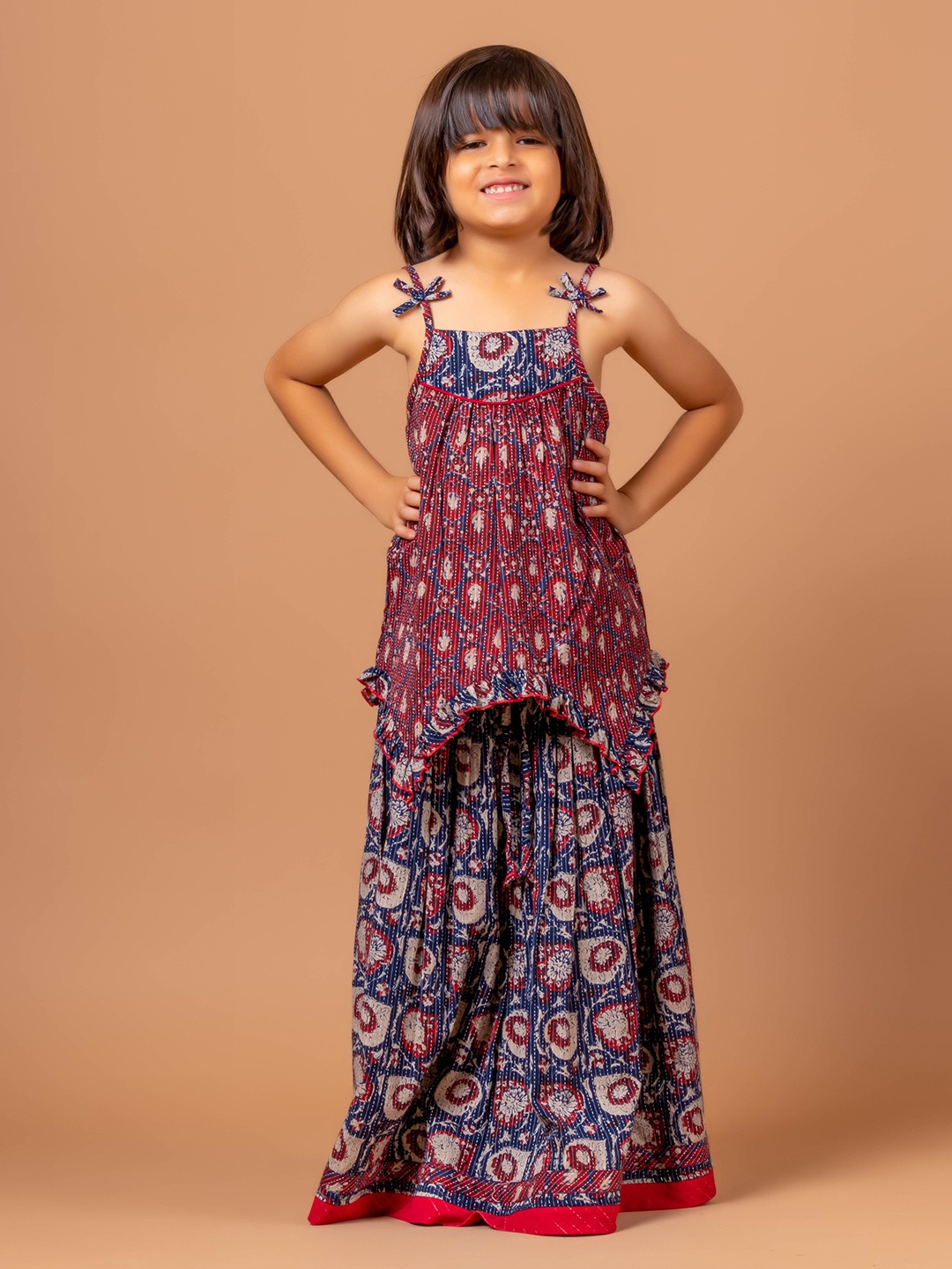 

Sangria Mila Ajrakh-Printed Pure-Cotton Lehenga Choli, Blue