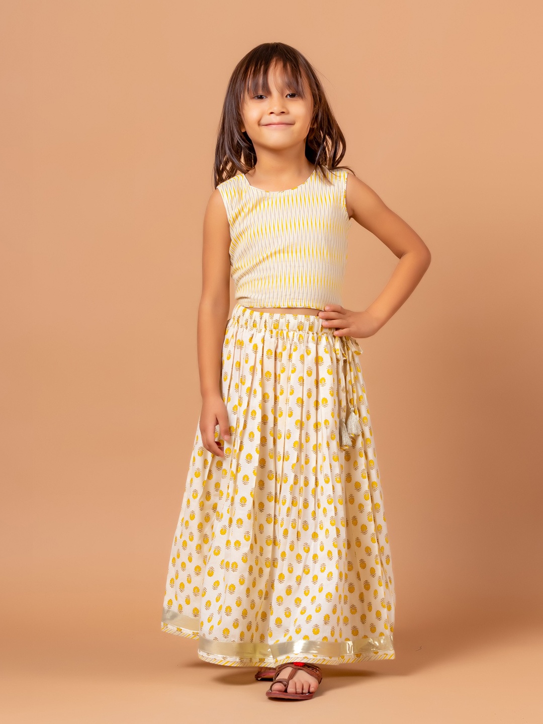 

Sangria Floral Printed Pure Cotton Lehenga With Choli, White