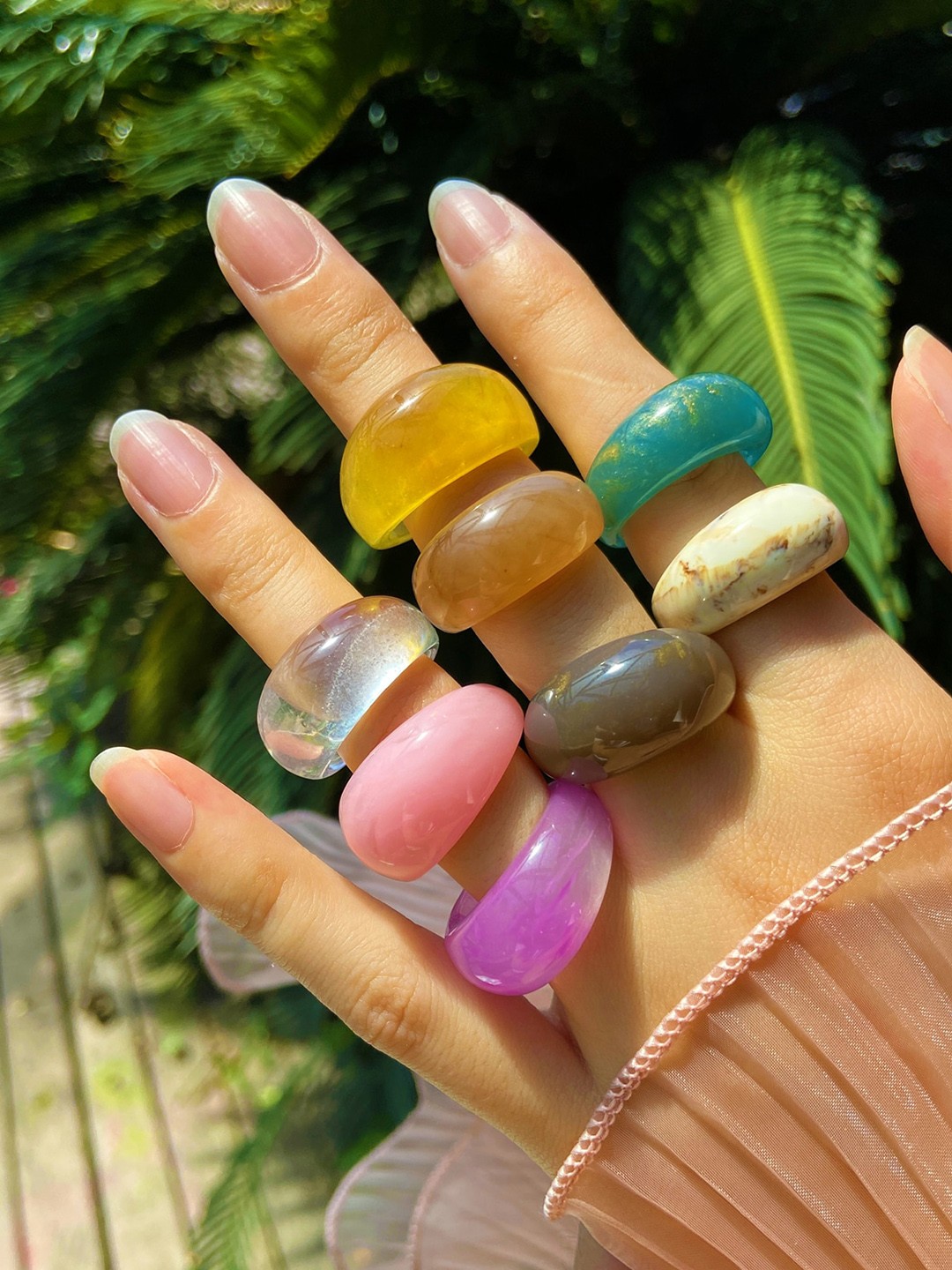 

Shining Diva Fashion Set Of 8 Chunky Finger Rings, Yellow