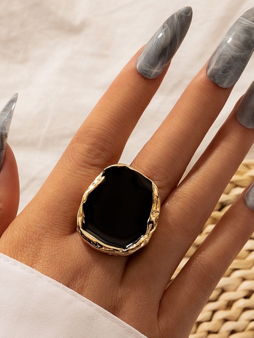 

Shining Diva Fashion Gold-Plated Stone Studded Finger Rings, Black