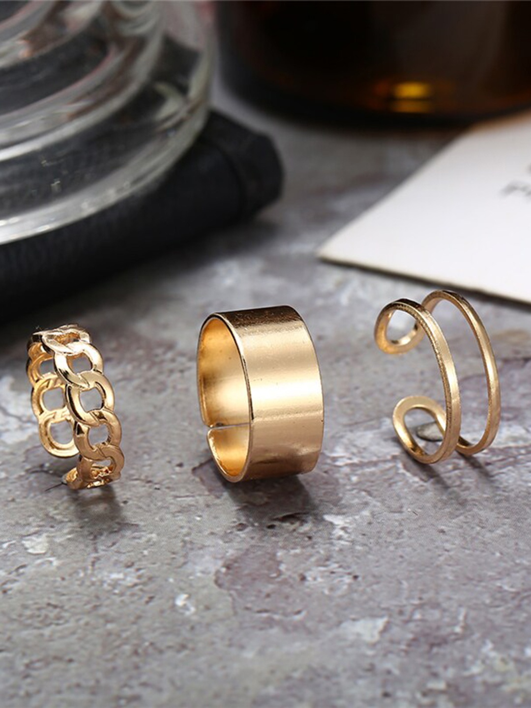 

Shining Diva Fashion Set Of 3 Gold Plated Finger Rings