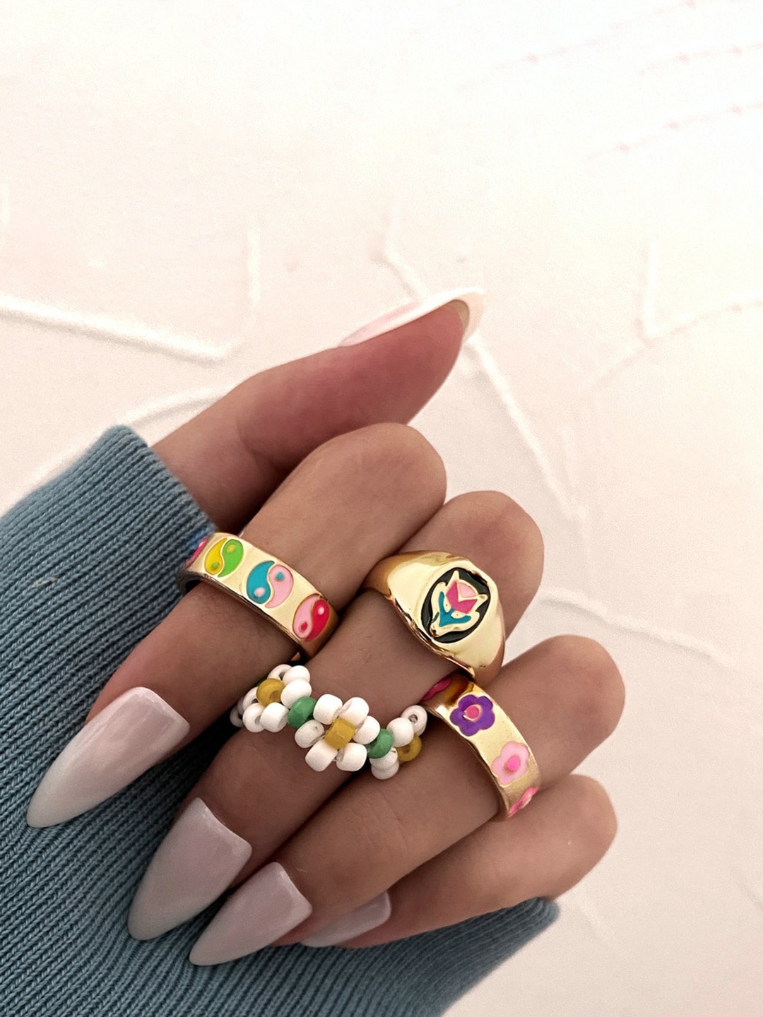

Shining Diva Fashion Set Of 4 Gold-Plated Ring