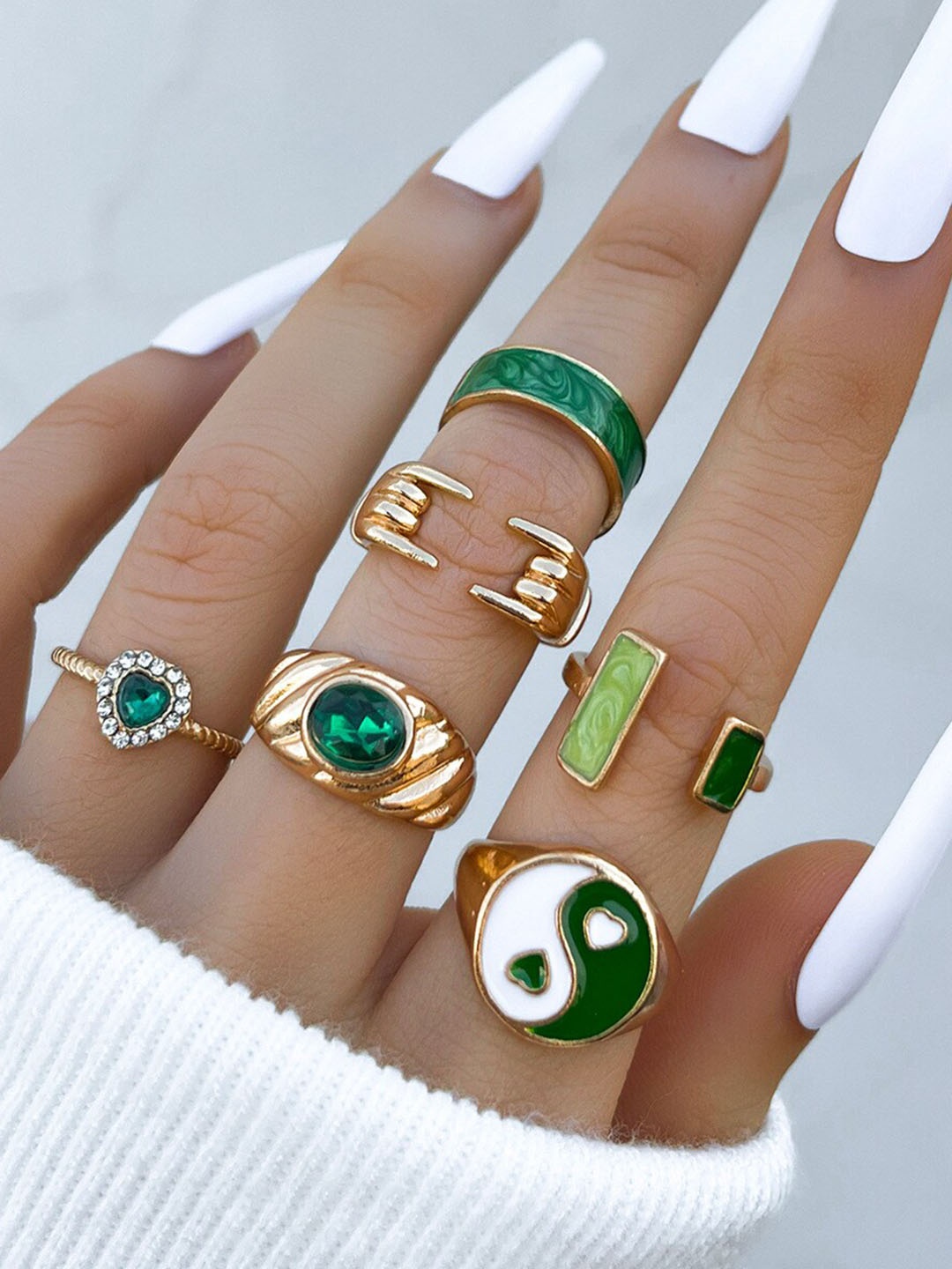 

Shining Diva Fashion Set Of 6 Gold-Plated Stone-Studded Finger Rings