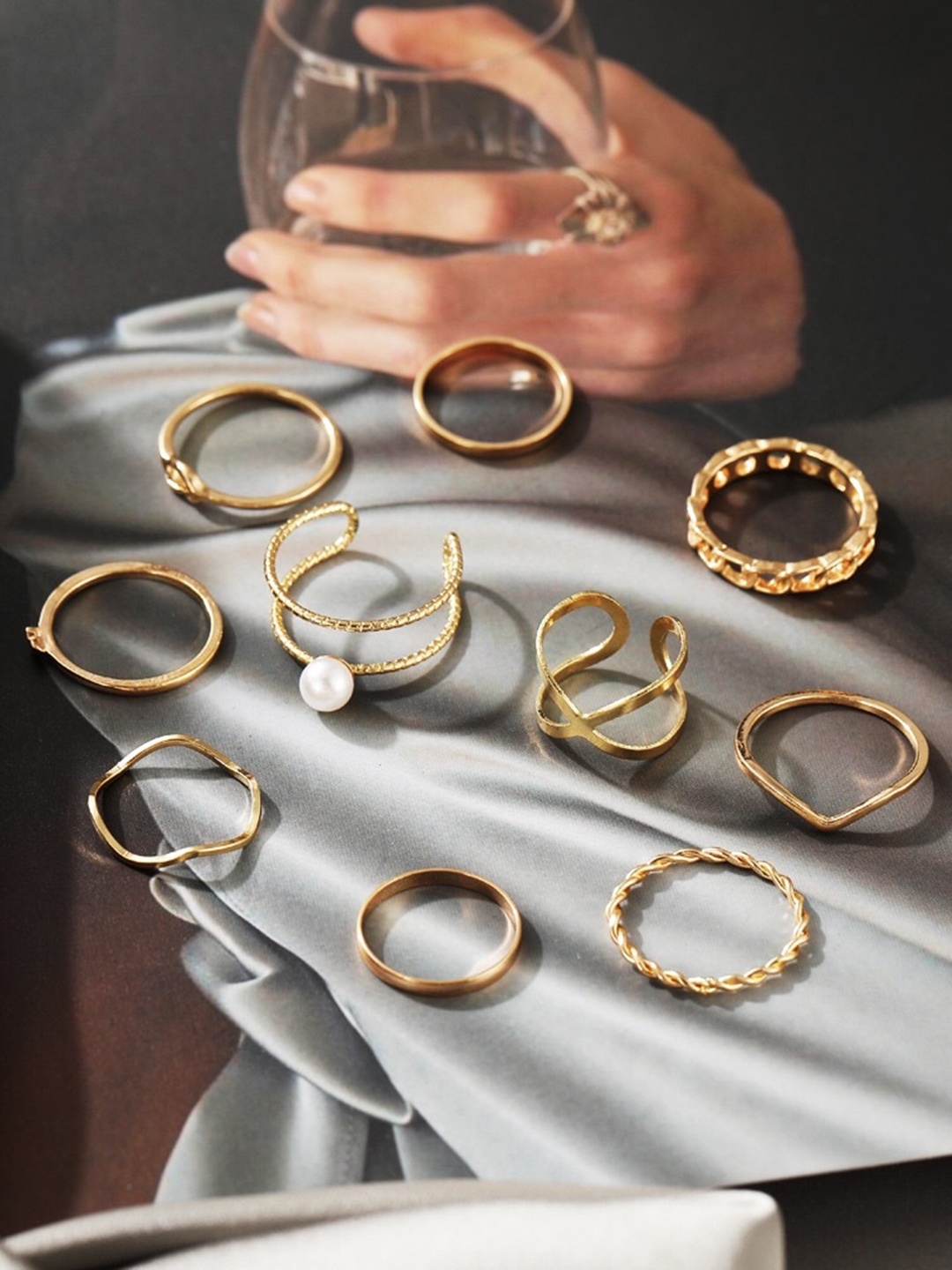 

Shining Diva Fashion 10Pcs Gold Plated Finger Rings