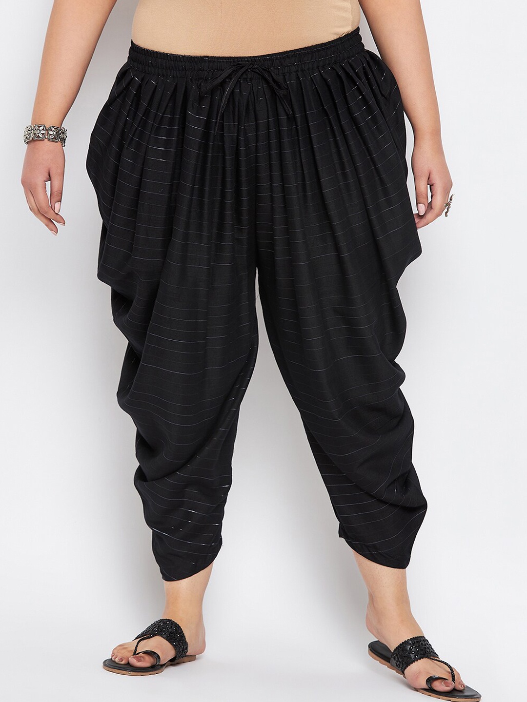 

CLORA CREATION PLUS Women Rayon Striped Dhoti Pant, Black